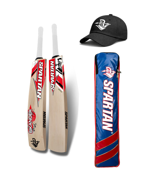 Spartan Sikander 3000 Kashmir Willow Cricket Bat Full Size | ightweight Hard Tennis & Leather Ball Bat | Thick Edges | Free Spartan Cap & Bat Cover